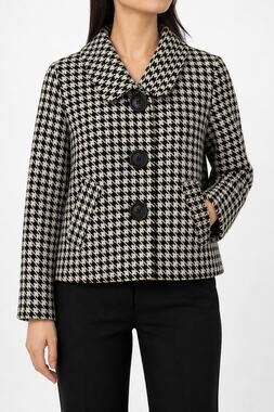 Lapis Women's Houndstooth Cropped Jacket Blazer Black Ivory Size XS Career